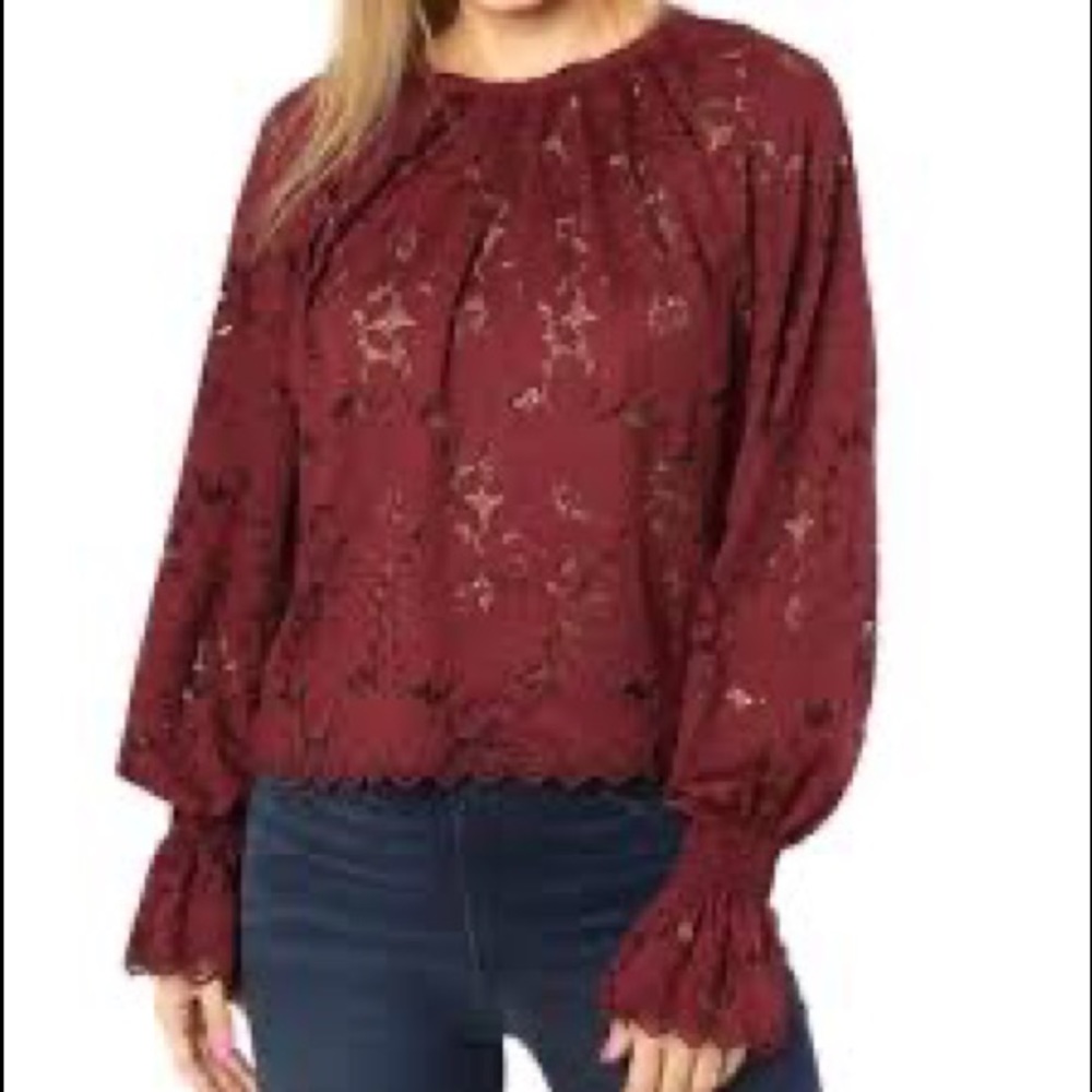 NWT Free People size L Wine colored lobg Sleeve Lace Top